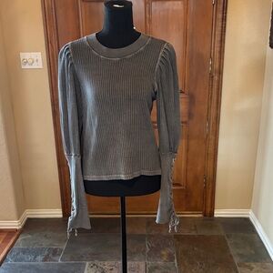 Elegant Gray Ribbed Women's Top
